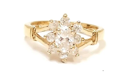 Anillo de cóctel solitario de circonitas cúbicas ovaladas HGE 2CT oro real ESPO 14K talla 5,5 Foto 1 de 4