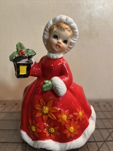VINTAGE LEFTON CHRISTMAS GIRL PLANTER WITH LANTERN- POINSETTIA #6984 Japan - Picture 1 of 10