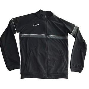 NIKE Black Full Zip Jacket Track Jacket.  Black White Embroidered Swoosh Logo L - Picture 1 of 8