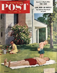 1955 Richard Sargent Saturday Evening Post Watering Can Original Magazine Cover - Imagen 1 de 1
