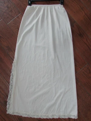 Maxi Beige Vintage Shadow Line 39" Largo Medio Deslizamiento Nylon 18" Ranura Lateral Talla S Foto 1 de 4