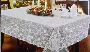 Tablecloth White 56" x 68" Heritage Lace Holly Glow Diningroom Christmas Party - Picture 1 of 6