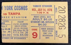 Boleto Pelé Talón Nueva York Cosmos Fútbol Brasil 4 Puntos Partido Tampa Bay Remowdies 7/14/76 - Imagen 1 de 3