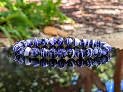 Púrpura Blanco y Negro | PÚRPURA Cebra Turquesa [Sintético] Pulsera de Cuentas HOMBRE 8mm Foto 1 de 4