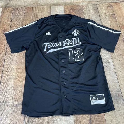 Texas A&M Aggies Baseball Jersey Adidas Men’s Sz Large Black 🔥🔥 Cover