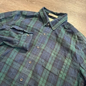 LL Bean Shirt Mens Large Green Plaid Cotton Traditional Fit Button Up Flannel - Picture 1 of 10