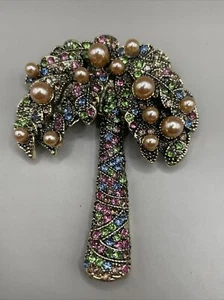 "Spilla Palma Perla Palma Oro Tono Vintage Strass Gioielli Gioiellati 2 5/8""" - Foto 1 di 2