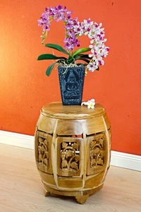 Wood Side Table Flower Stool Solid Wood Table Round Carving Asia China - Picture 1 of 12