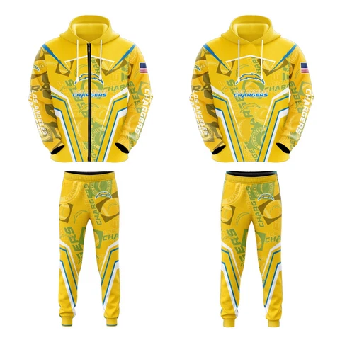 Los Angeles Chargers Mens 2PCS Jogging Set Workout Pants Casual Hoodie Tracksuit Cover