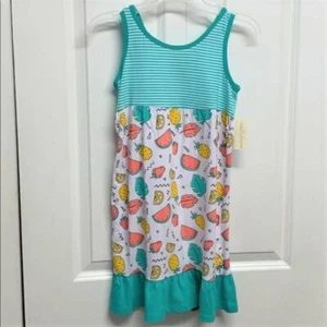 Vestido de sol de verano Bobbie Brooks multicolor a rayas estampado de frutas talla XS para niños nuevo con etiquetas - Imagen 1 de 5