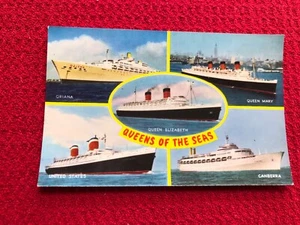 Vintage POSTKARTE unbespielt QUEENS OF THE SEAS Ozeandampfer ORIANA Mary MAURITANIEN - Bild 1 von 2