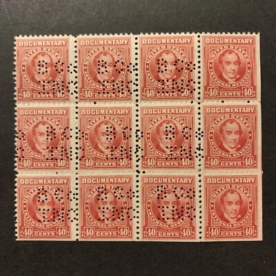 1/828 US Stamps Revenue Doc Series 1954 R664 40c Block 12 MNHOG Per-Fin Gr. Coll - Image 1 of 2