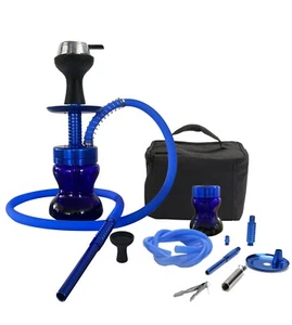 Portable Modern Mini Glass Hookah Complete Set with Carrying Case Bag - Picture 1 of 8