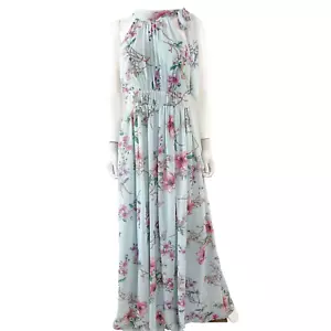 Maxi Vestido Monique Lhuillier Dama de Honor Azul Floral PARKER Talla 8 Nuevo - Imagen 1 de 17