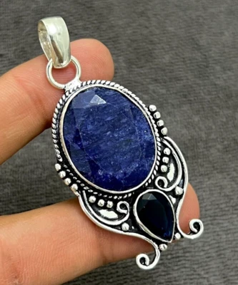 Colgante de sodalita piedras preciosas de plata de ley 925 hecho a mano joyería colgante 2,10" Foto 1 de 4