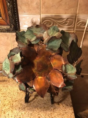  Brutalist MCM Wall Art Jere Era Floral Hanging Metal Sculpture 17" diameter - Image 1 of 4