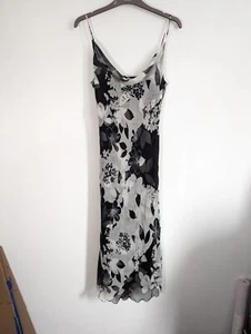 Phase Eight Size S Black White Floral Silk Dress Strappy Vintage Y2K - Picture 1 of 11