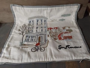 Pottery Barn San Francisco Embroidered 18X18 Cable Car Pillow Cover Zip Close - Picture 1 of 6