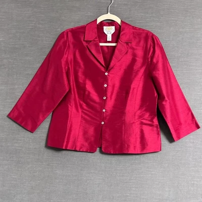 Vintage Talbots 12 PETITE Red Silk Shantung Button Holiday Christmas Party - Image 1 of 4