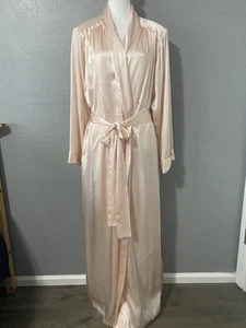 Vintage 80s Fantasies Morgan Taylor Pink Silk Maxi Robe Dressing Gown Medium - Picture 1 of 13
