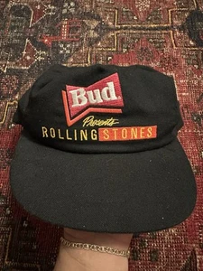 Vintage 1989 Rolling Stones SnapBack Hat Bud Steel Wheels Tour Rare Black - Picture 1 of 4