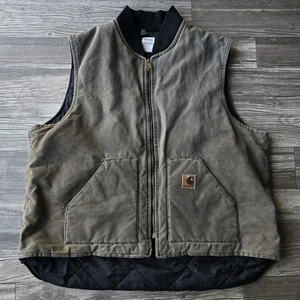 Gilet vintage Carhartt isolato in tela d'anatra VO2 CHT marrone trapuntato made in USA! - Foto 1 di 9