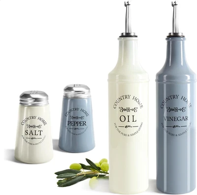 ® Set Da Cucina Da 4 Pezzi in Vetro - Bottiglia per Olio E Aceto Con Versatore i - Immagine 1 di 4