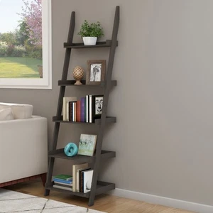 Ladder Bookshelf- 5 Tier Leaning Decorative Shelves for Display-Slate Gray - Picture 1 of 5