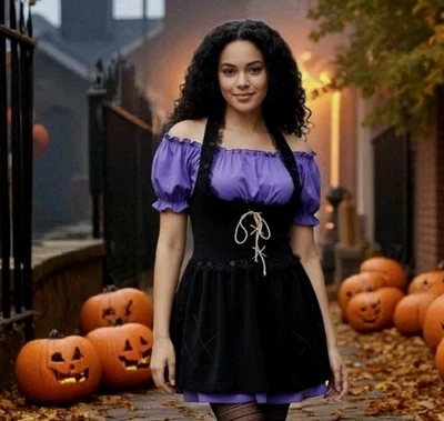 Fiesta de Halloween Adultos Bruja Disfraz Vestido de Terciopelo y Top Púrpura Hecho a Mano Talla L Foto 1 de 4