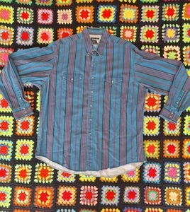 Vintage 90s Wrangler Brushpopper Shirt 18-36 Blue Stripe X-Long Tails Regular Fit - Bild 1 von 6