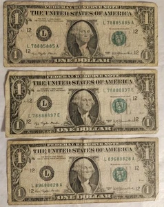 Liar's Poker $1 Dollar Bills~THREE~3~ THREE~Five of a Kinds~8's~EIGHTS! 78885885 - Picture 1 of 2