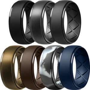 7 Pack Silicone Rings Mens with Half Sizes 1/4/5/6/7 Rubber Wedding Bands Breath - Picture 1 of 6