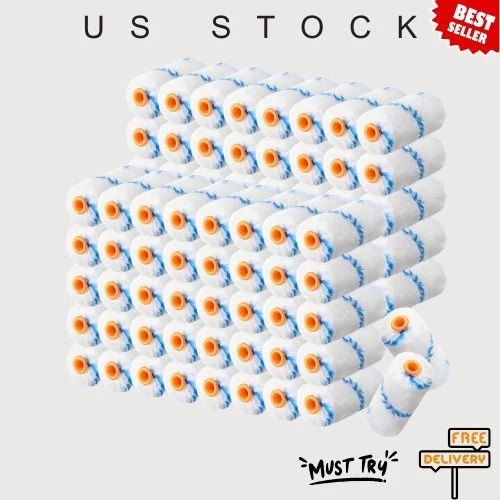 Paquete de 300 mini cubiertas de rodillos de pintura de 4", microfibra de siesta de 1/2", azul y blanco Foto 1 de 4