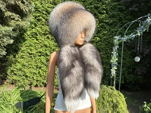 Grand Amber Frost Fox Fur Round Hat with Detachable Tails (Saga Furs) (Unisex) - Picture 1 of 9