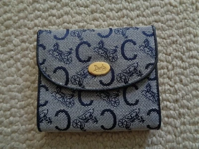 Cartera de colección CÉLINE Sulky carro de caballos de cuero y jacquard triple pliegue azul marino Foto 1 de 4