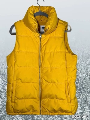 Old Navy 女式绗缝松饼背心大号黄色拉链口袋干净 — 第 1/4 张图片