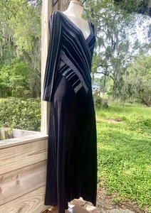 Vintage 90s TADASHI Long Sleeve Black Metallic Gown Formal Dress Sz L 10/12 - Picture 1 of 11
