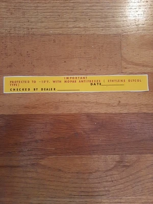 Calcomanía de radiador/refrigerante Mopar Dodge Plymouth Chrysler 1961 1962 1963 1964 Foto 1 de 3