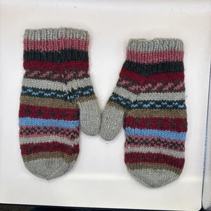 Lost Horizons Nepal Hand Made Wool Striped Nordic Design Mittens Fleece Lined - Picture 1 of 14