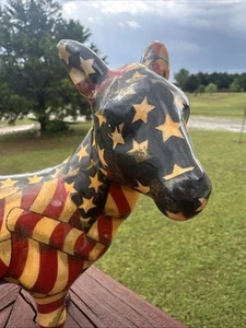 80s Donkey Figurine American Flag La Vie Porcelain Stars Stripes Patriotic USA - Picture 1 of 12