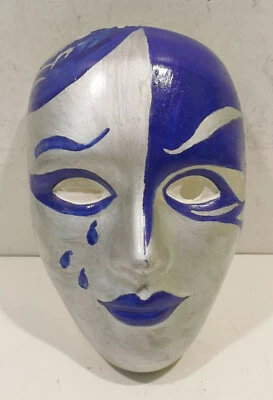 Old Hand-Painted Venetian Facial / Wall Mask Blue/Silver - Image 1 of 4