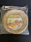 NOS Vintage 9 3/4" Bamboo Paper Plate Holders Set of 4 Wicker Boho Wall Hanging 