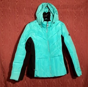 ZEROXPOSUR GIRLS YOUTH HOODED JACKET/COAT Size M 12/14 Black/Turquoise Full Zip - Picture 1 of 12