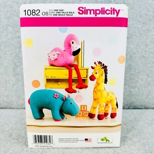 Simplicity 1082 Stuffed Animals Hippo Giraffe Flamingo Plush Toy Sewing Pattern - Picture 1 of 4