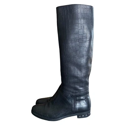 Botas de cuero LANVIN negras hasta la rodilla imitación piel de cocodrilo damas EU 38.5 UK 5.5 Foto 1 de 4
