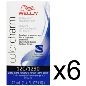 SALON WELLA COLOR CHARM PERMANENT DYE LIQUID 12C/1290 ULTRA LT BLONDE PACK OF 6 - Picture 1 of 2