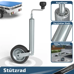 Rueda de apoyo de remolque 150 kg con rueda de goma entera |Ø 48 mm rueda de soporte de remolque acero galvanizado - Imagen 1 de 7