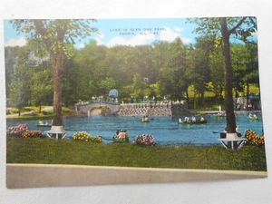 Vintage Peoria Ill Glen Oak Park Lake Leinen Postkarte PC2D - Bild 1 von 2
