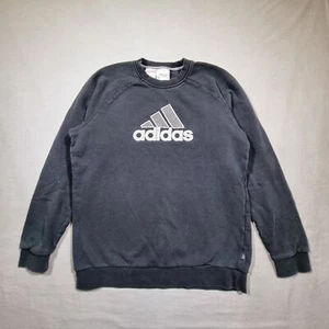 Adidas Sweatshirt Mens Small Black Spellout Centre Logo 00s Jumper - Picture 1 of 20