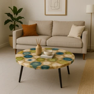 Mix Achat & Weiß Quarz Tischplatte | Handarbeit Edelstein Couchtisch Platte Dekor - Bild 1 von 8